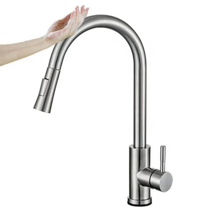 Picture of Stainless Steel Touch Sensor Pull-Down Kitchen Faucet with Flexible Stream - Deck Mount Hot/Cold Water Mixer Tap